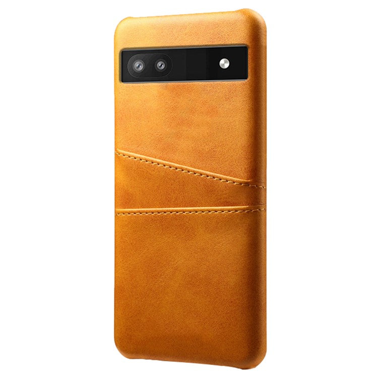 For Google Pixel 6a 5G Anti-fall Phone Case with Dual Card Slots PU Leather Coated Hard PC Ultra-thin Back Cover Shell - Orange