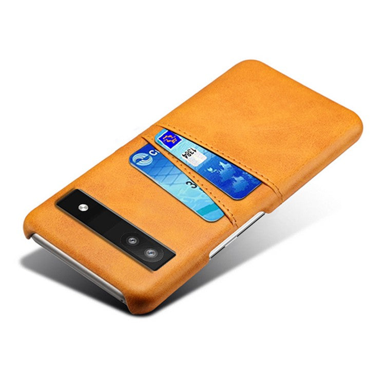 For Google Pixel 6a 5G Anti-fall Phone Case with Dual Card Slots PU Leather Coated Hard PC Ultra-thin Back Cover Shell - Orange