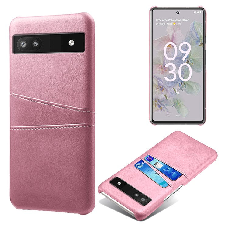 For Google Pixel 6a 5G Anti-fall Phone Case with Dual Card Slots PU Leather Coated Hard PC Ultra-thin Back Cover Shell - Rose Gold