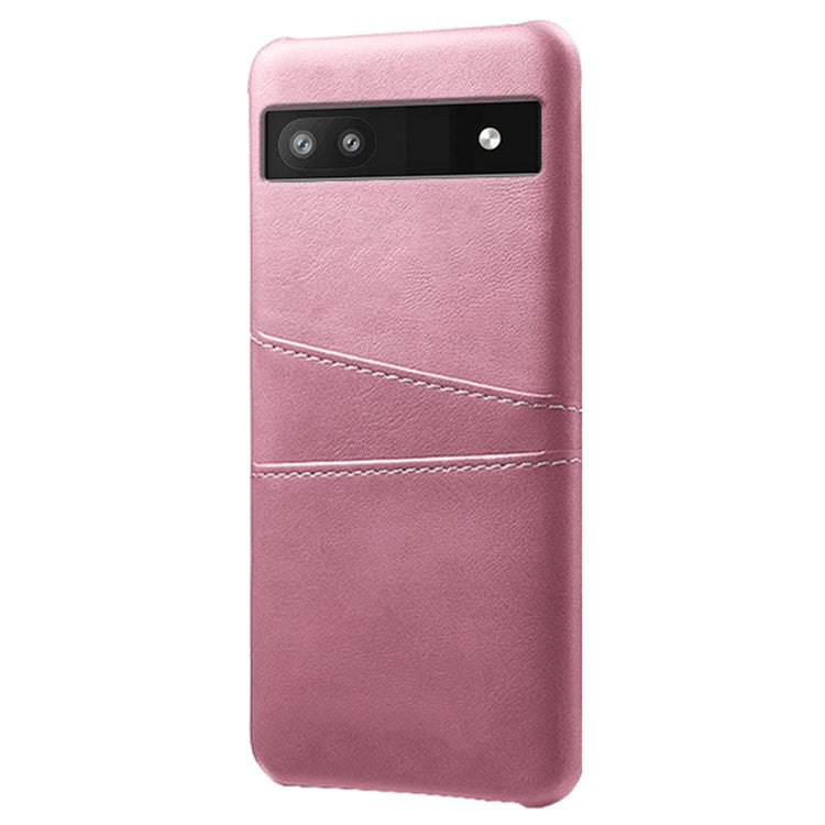 For Google Pixel 6a 5G Anti-fall Phone Case with Dual Card Slots PU Leather Coated Hard PC Ultra-thin Back Cover Shell - Rose Gold