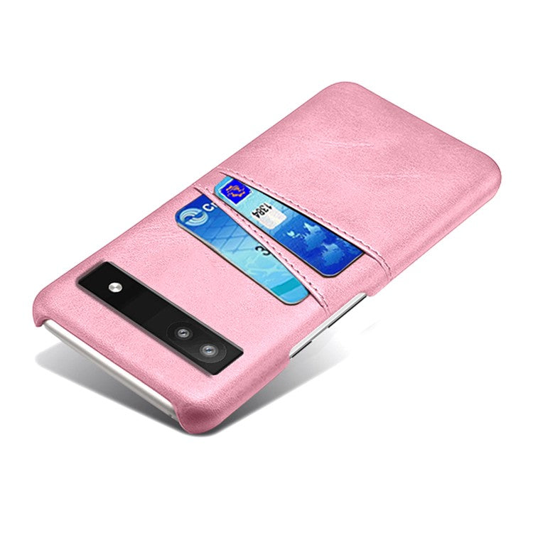 For Google Pixel 6a 5G Anti-fall Phone Case with Dual Card Slots PU Leather Coated Hard PC Ultra-thin Back Cover Shell - Rose Gold