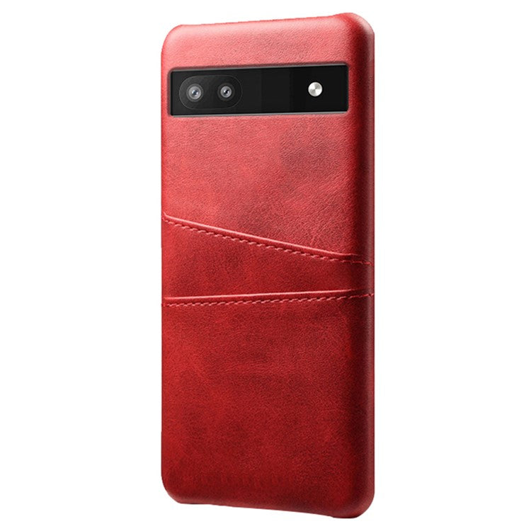 For Google Pixel 6a 5G Anti-fall Phone Case with Dual Card Slots PU Leather Coated Hard PC Ultra-thin Back Cover Shell - Red