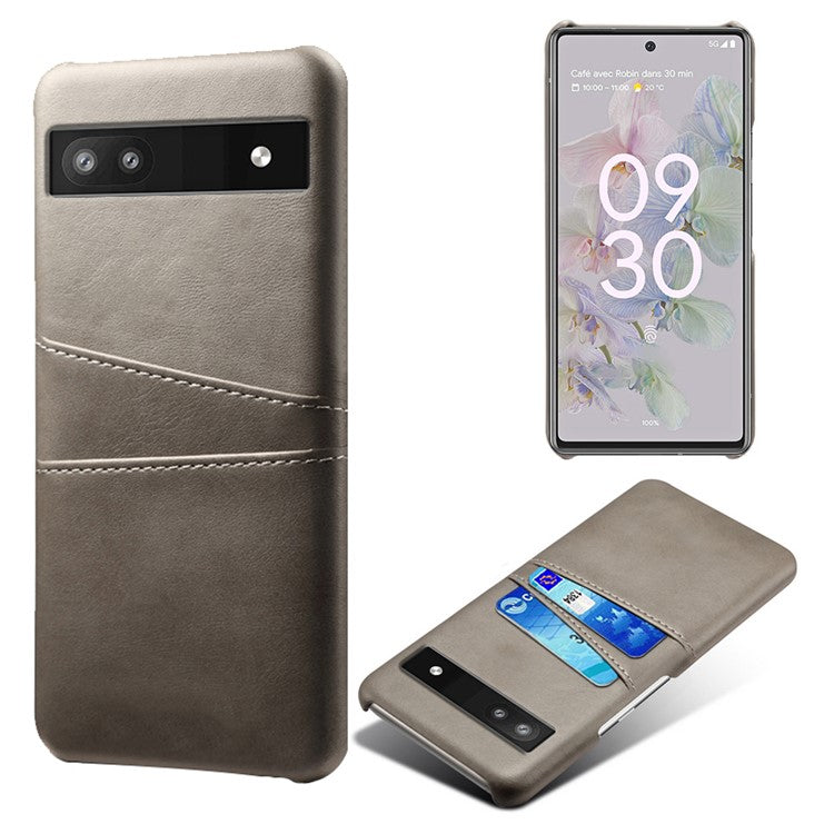 For Google Pixel 6a 5G Anti-fall Phone Case with Dual Card Slots PU Leather Coated Hard PC Ultra-thin Back Cover Shell - Grey