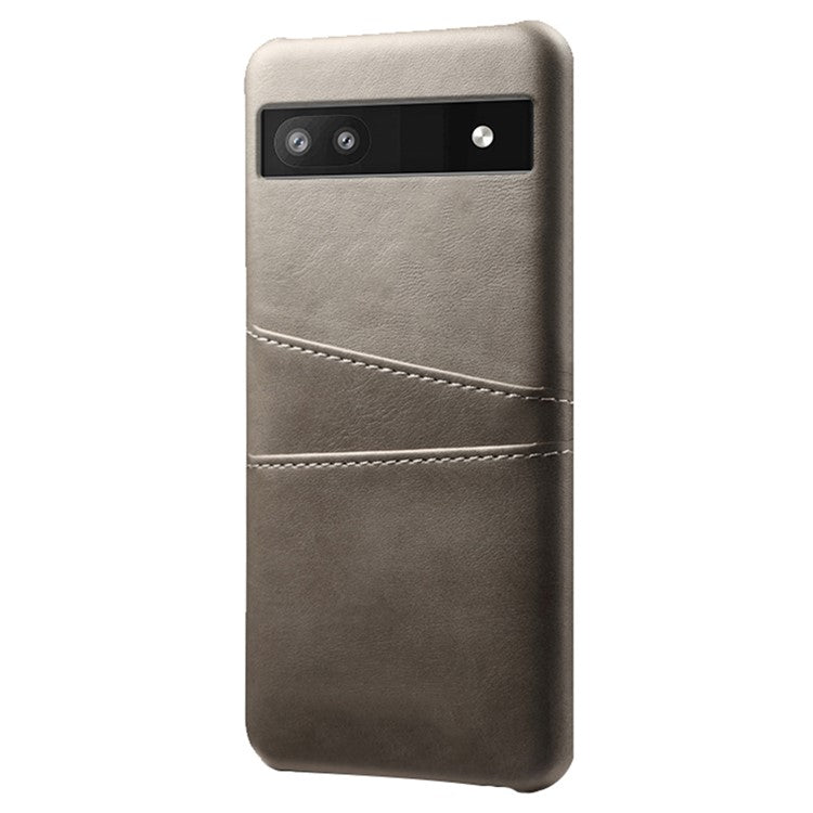 For Google Pixel 6a 5G Anti-fall Phone Case with Dual Card Slots PU Leather Coated Hard PC Ultra-thin Back Cover Shell - Grey