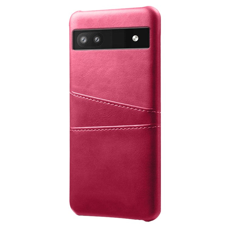 For Google Pixel 6a 5G Anti-fall Phone Case with Dual Card Slots PU Leather Coated Hard PC Ultra-thin Back Cover Shell - Rose