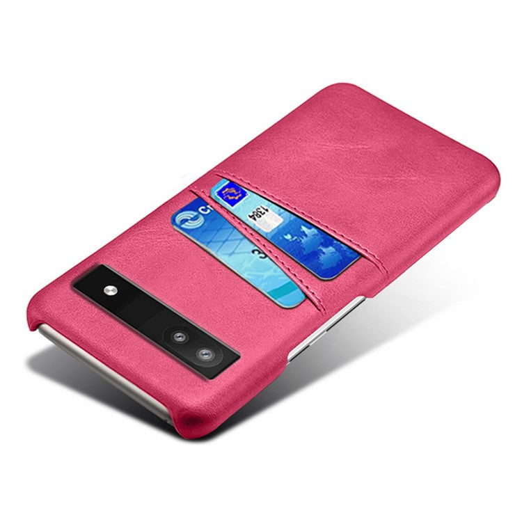 For Google Pixel 6a 5G Anti-fall Phone Case with Dual Card Slots PU Leather Coated Hard PC Ultra-thin Back Cover Shell - Rose