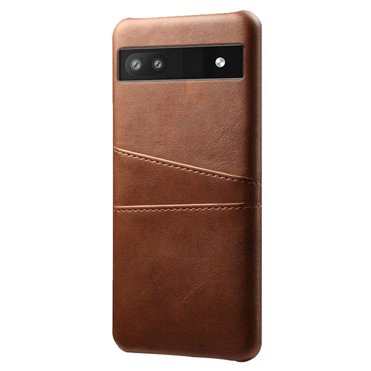 For Google Pixel 6a 5G Anti-fall Phone Case with Dual Card Slots PU Leather Coated Hard PC Ultra-thin Back Cover Shell - Brown