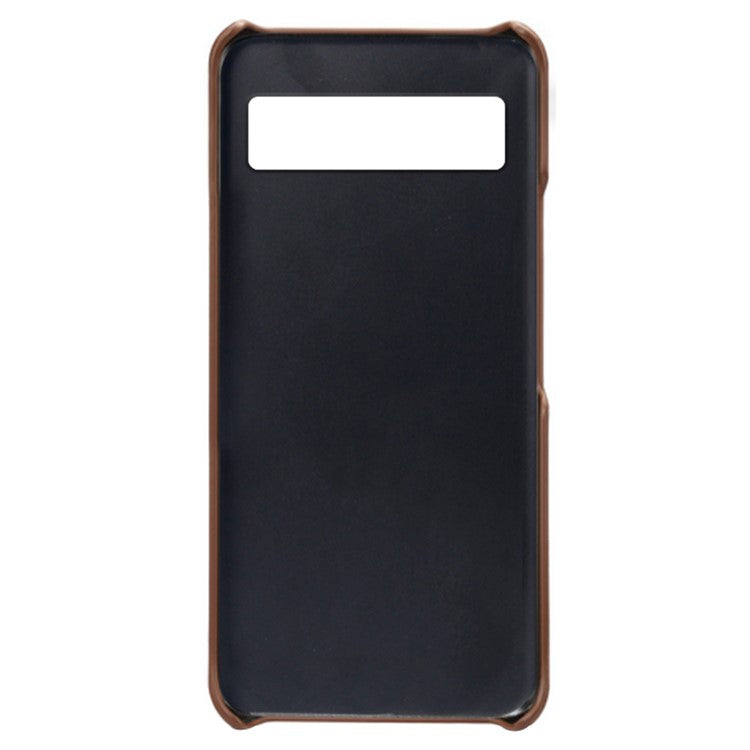 For Google Pixel 6a 5G Anti-fall Phone Case with Dual Card Slots PU Leather Coated Hard PC Ultra-thin Back Cover Shell - Brown