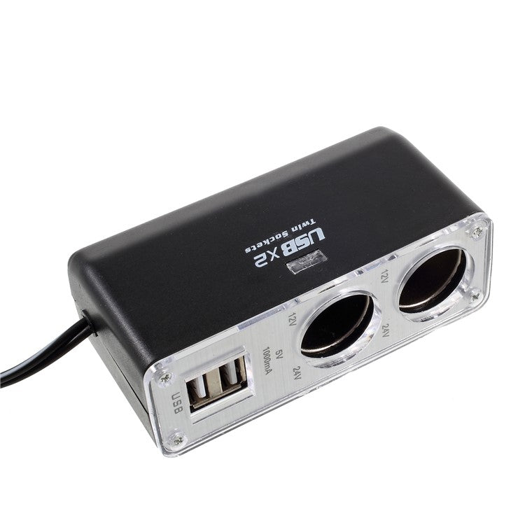 Dual USB Car Charger with Dual Cigarette Lighter Sockets for iPhone Samsung Huawei etc.