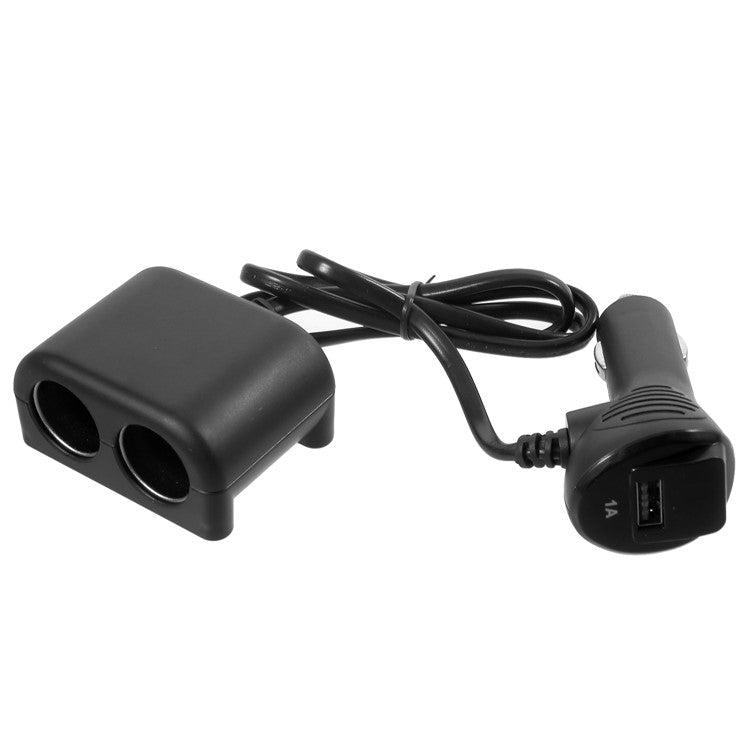 OLESSON No.1641 120W 12V/24V 1 to 2 Sockets Car Cigarette Lighter Splitter with One USB Port - Black