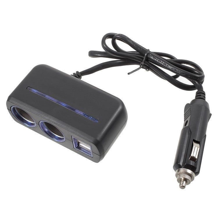 OLESSON 1638 120W 1 to 2 Cigarette Lighter Sockets Splitter and Dual USB Car Charger - Black