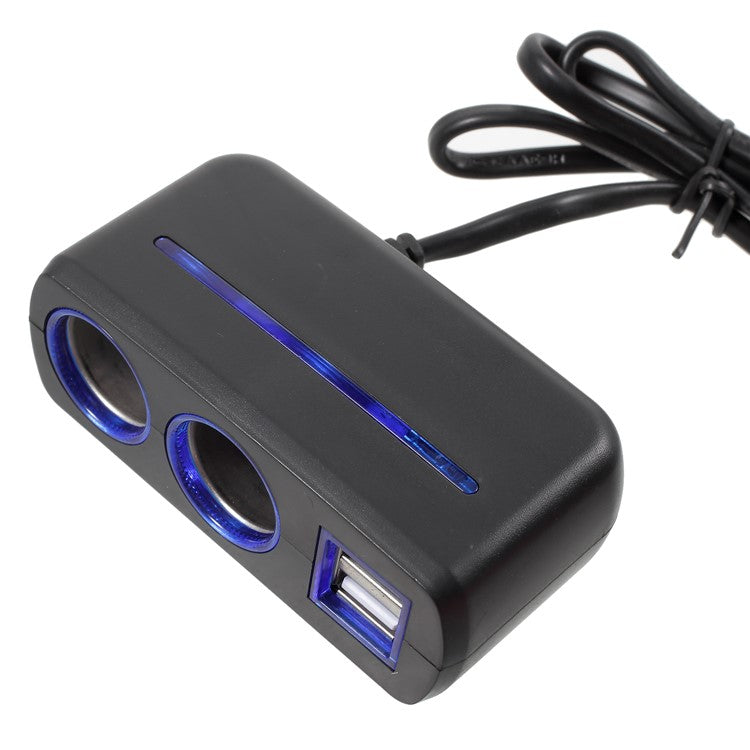 OLESSON 1638 120W 1 to 2 Cigarette Lighter Sockets Splitter and Dual USB Car Charger - Black