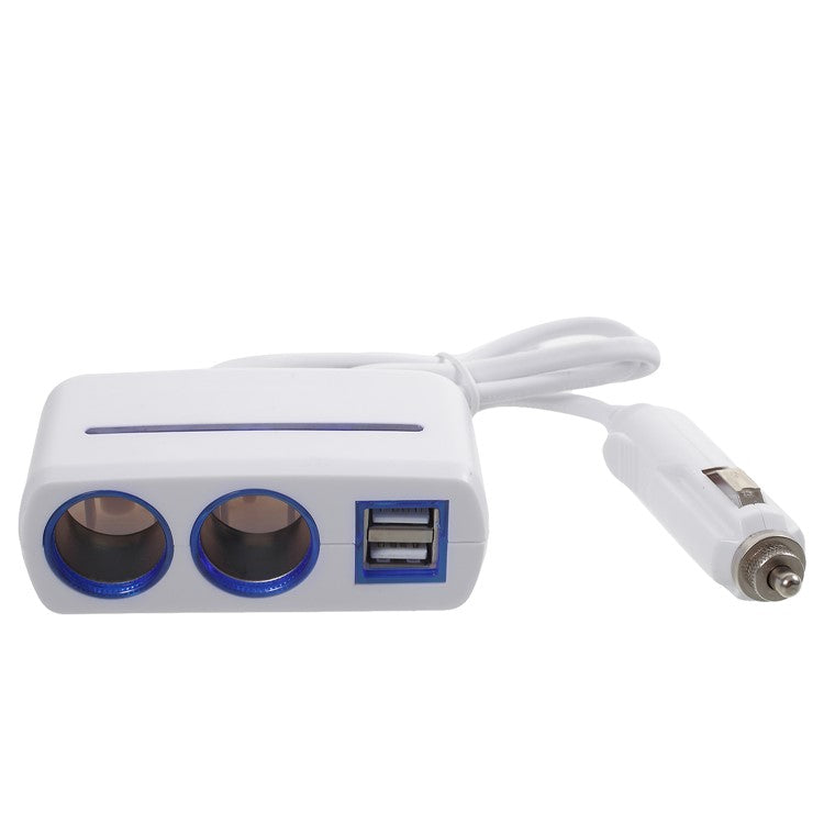 OLESSON 1638 120W 1 to 2 Cigarette Lighter Sockets and 2 USB Ports Car Charger - White