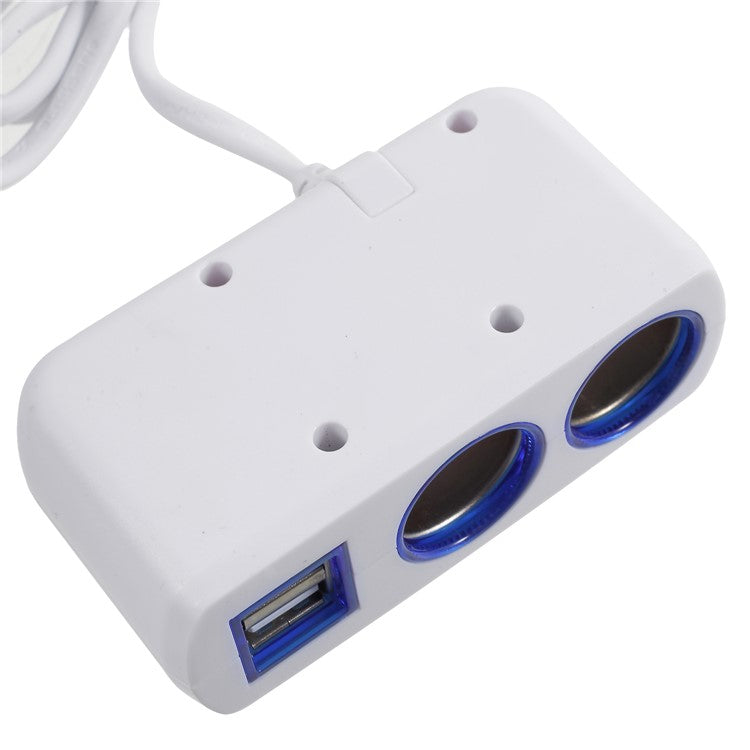 OLESSON 1638 120W 1 to 2 Cigarette Lighter Sockets and 2 USB Ports Car Charger - White