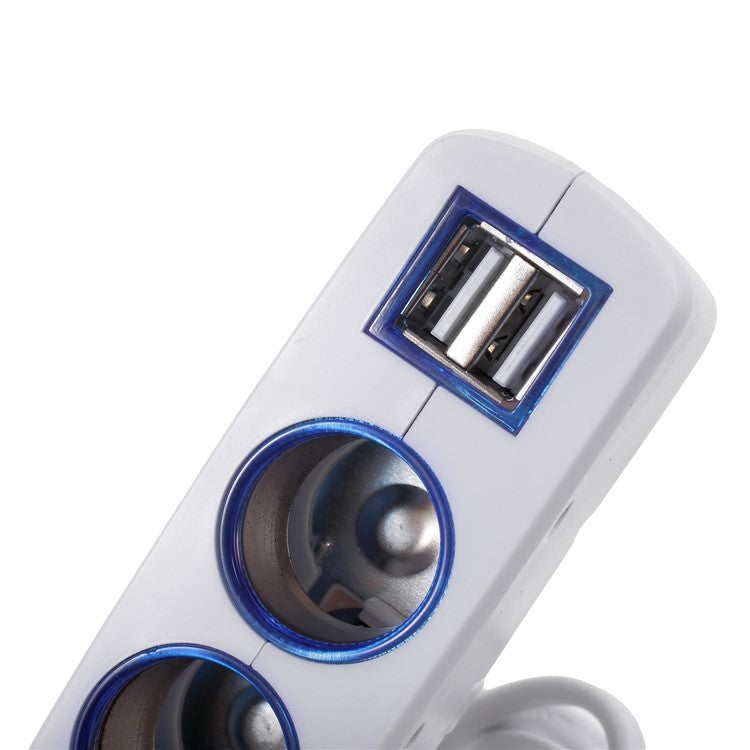 OLESSON 1638 120W 1 to 2 Cigarette Lighter Sockets and 2 USB Ports Car Charger - White