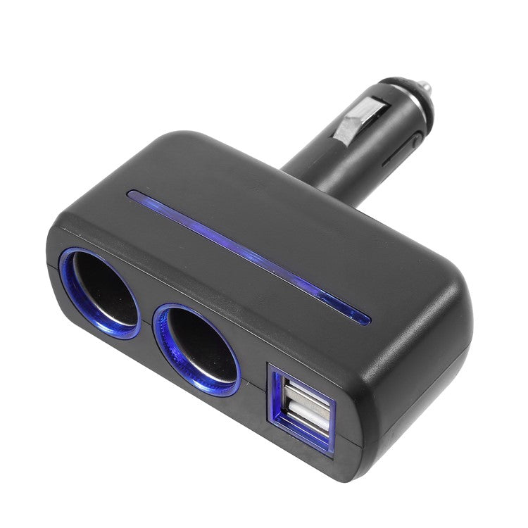 OLESSON 1630 90° Rotary Joint 120W 1 to 2 Cigarette Lighter Sockets + Dual USB Car Charger - Black