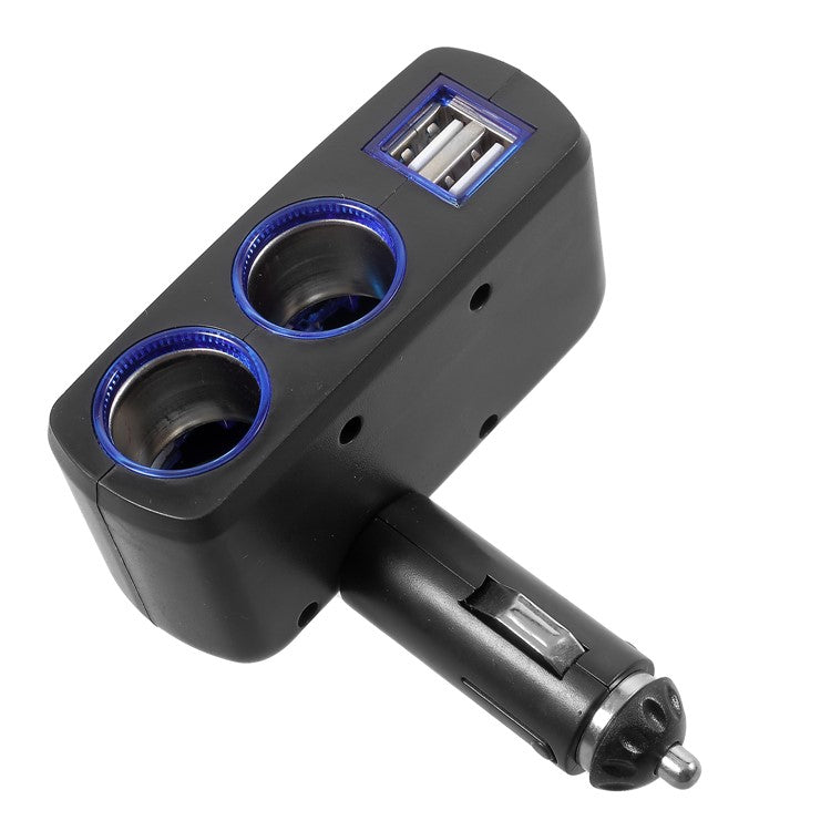 OLESSON 1630 90° Rotary Joint 120W 1 to 2 Cigarette Lighter Sockets + Dual USB Car Charger - Black