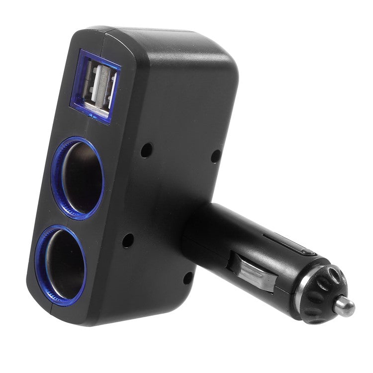 OLESSON 1630 90° Rotary Joint 120W 1 to 2 Cigarette Lighter Sockets + Dual USB Car Charger - Black