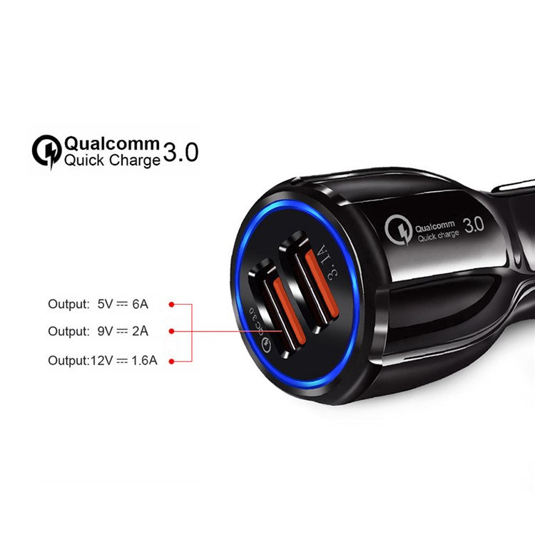 QC 3.0 Dual USB Phone Tablet Quick Charge Car Charger Adapter for AiPower Charging - Black