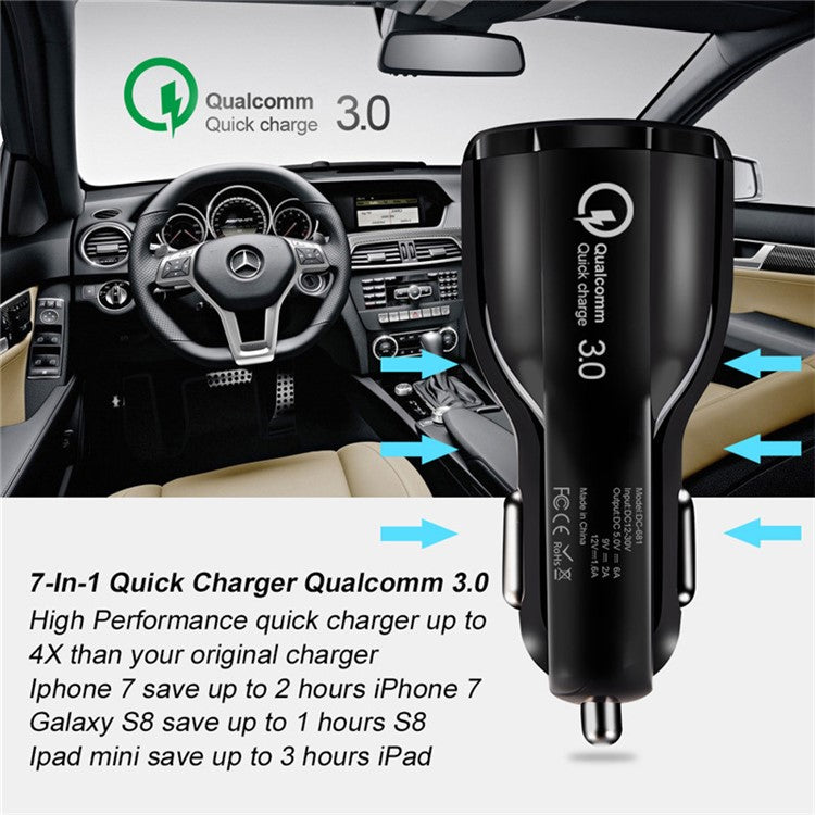 QC 3.0 Dual USB Phone Tablet Quick Charge Car Charger Adapter for AiPower Charging - Black