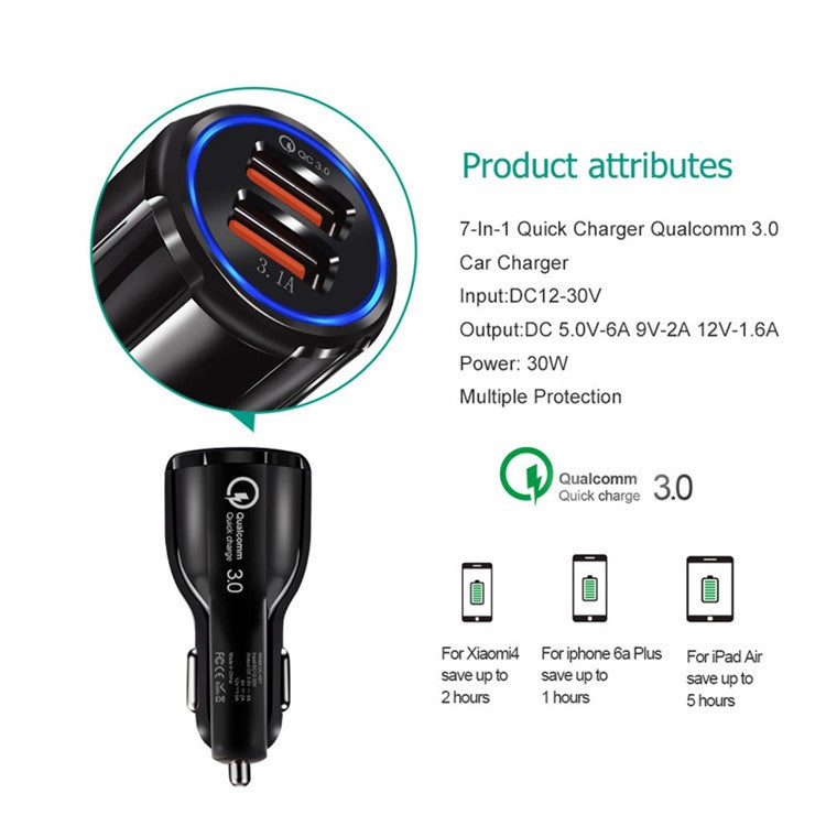 QC 3.0 Dual USB Phone Tablet Quick Charge Car Charger Adapter for AiPower Charging - Black