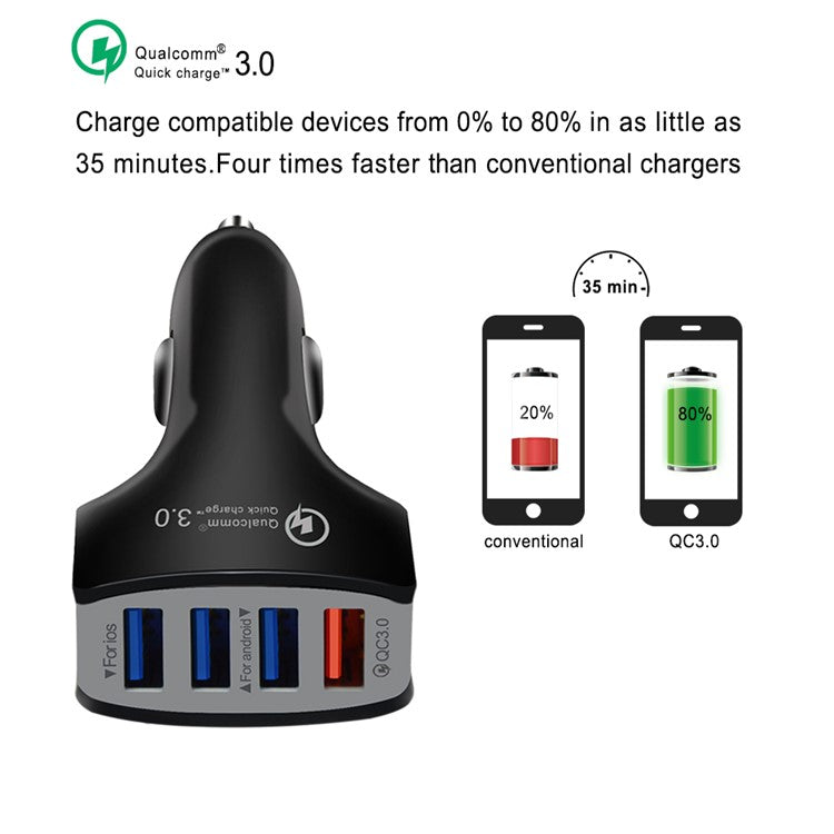 Universal 4 Ports USB QC3.0 Mobile Phone Car Charger Adapter for iPhone Samsung Huawei