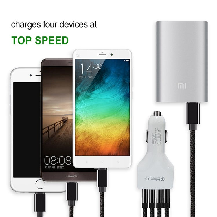 Universal 4 Ports USB QC3.0 Mobile Phone Car Charger Adapter for iPhone Samsung Huawei