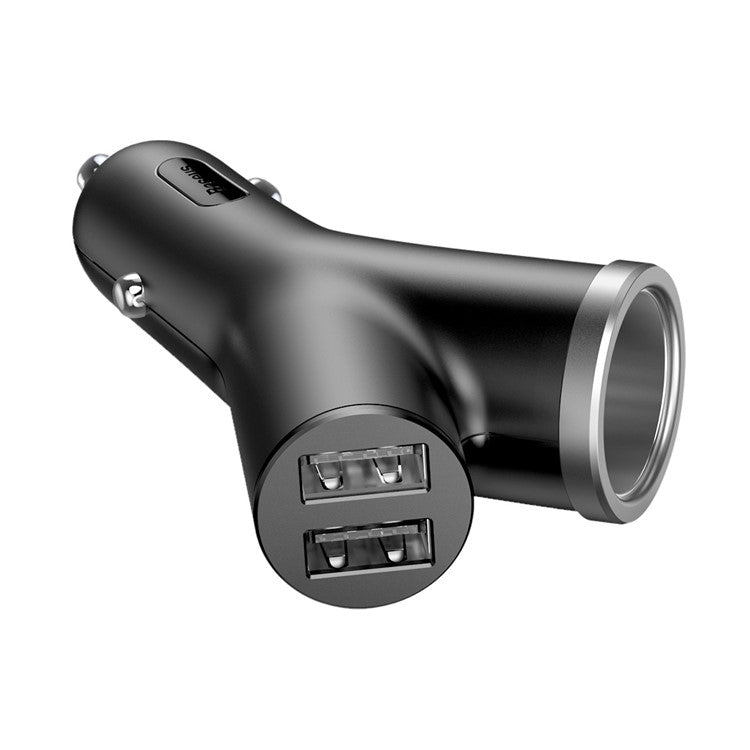 BASEUS BSC-C16N Dual USB Smart Extended Car Charger with Cigarette Lighter Socket - Black