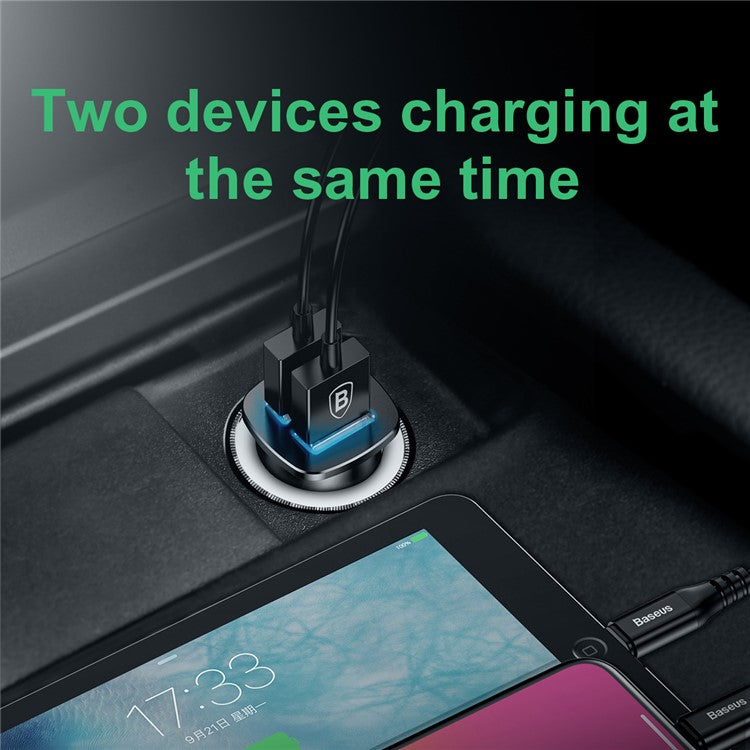 BASEUS BS-C16Q 30W Dual QC3.0 Charging Outputs Fast Car Charger for iPhone Samsung - Black