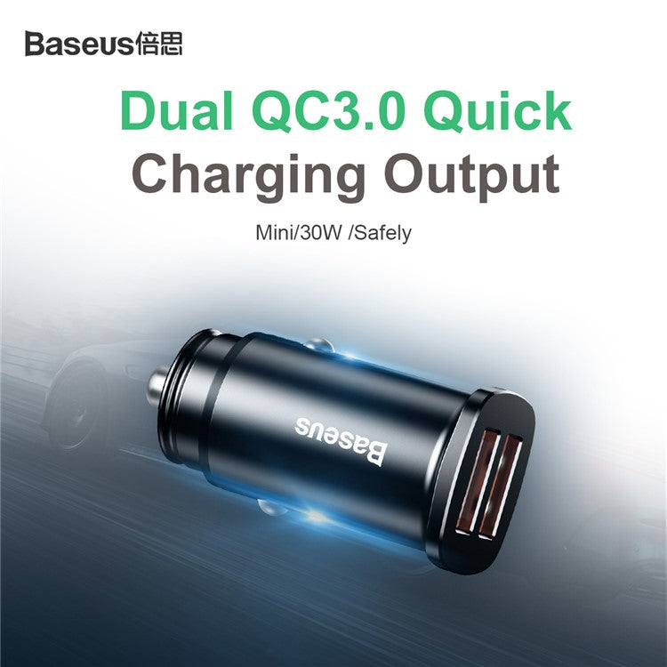 BASEUS BS-C16Q 30W Dual QC3.0 Charging Outputs Fast Car Charger for iPhone Samsung - Black