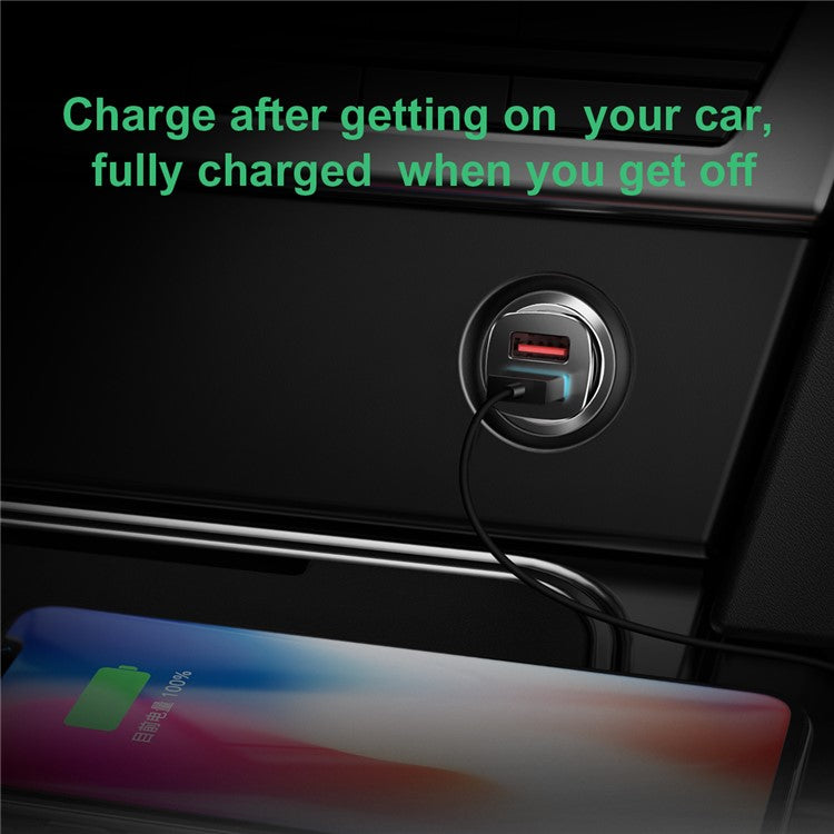 BASEUS BS-C16Q 30W Dual QC3.0 Charging Outputs Fast Car Charger for iPhone Samsung - Black