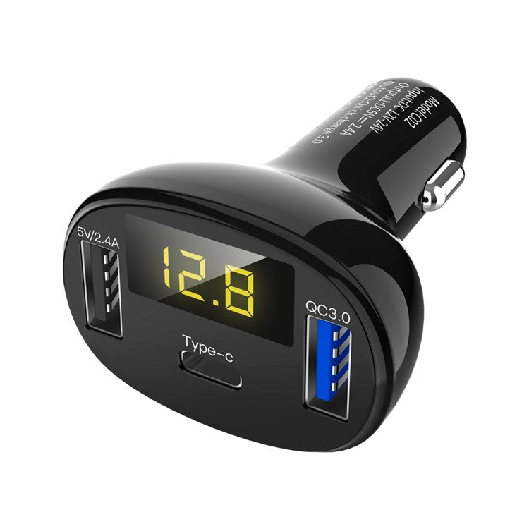 Quick Charge QC 3.0 Dual USB Type-C Car Charger with LED Display