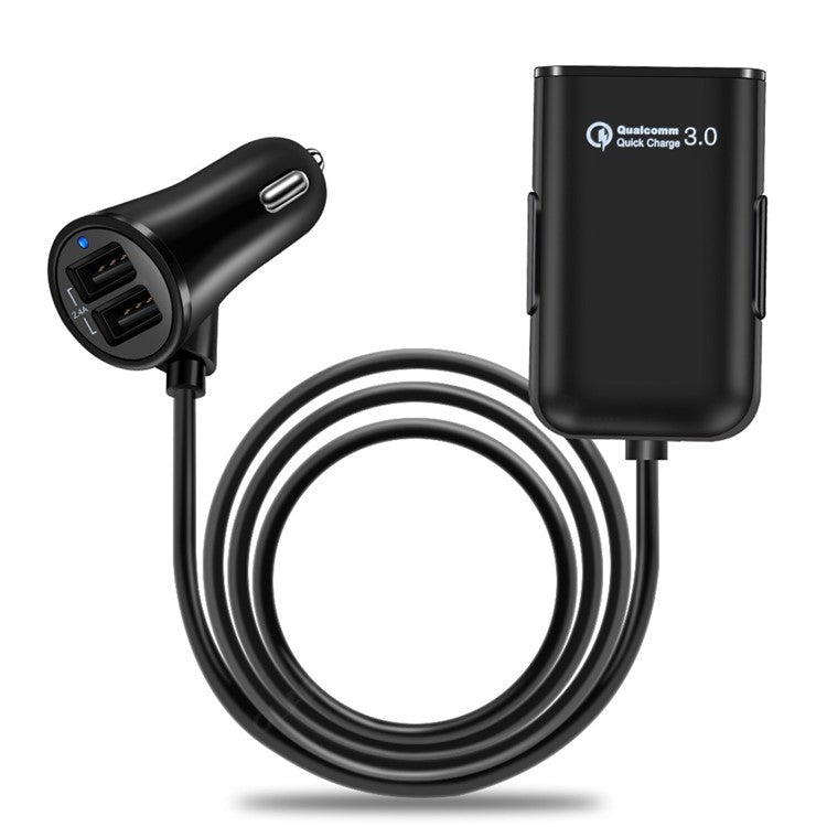 HMQ-C801 Quick Charge QC3.0 4-Port USB Front and Rear Car Charger Extending USB HUB with 1.8m Cable