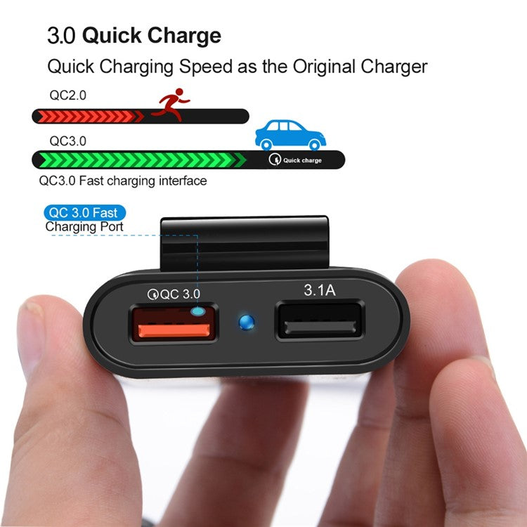 HMQ-C801 Quick Charge QC3.0 4-Port USB Front and Rear Car Charger Extending USB HUB with 1.8m Cable