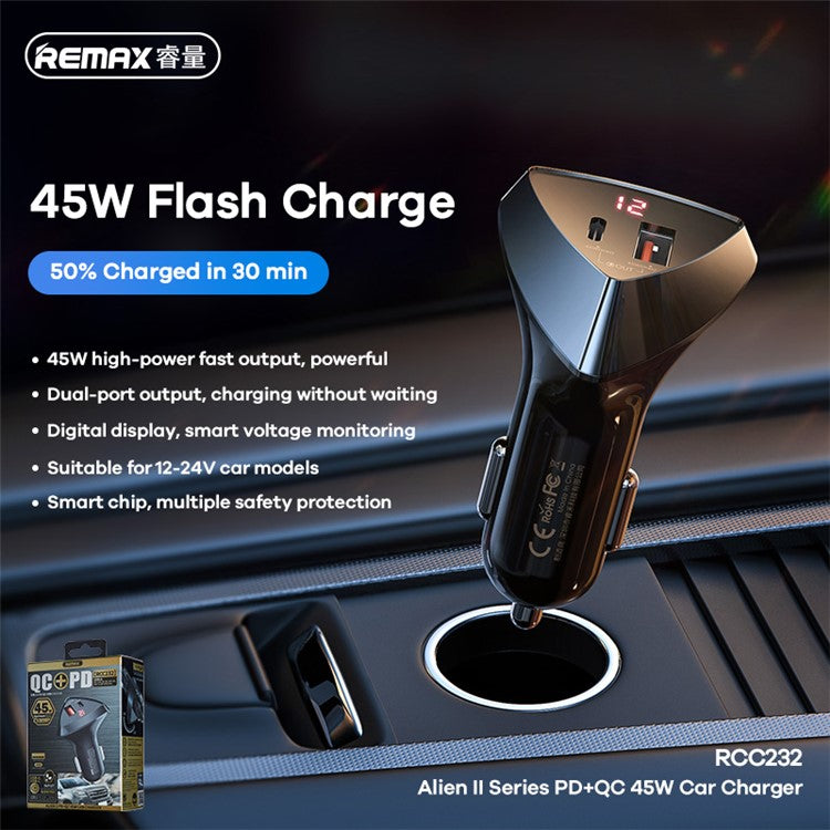 REMAX RCC232 45W PD + QC Fast Charging Mobile Phone Car Charger Adapter