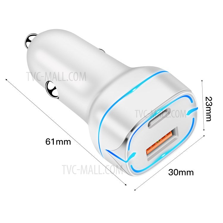 PD+QC 36W Dual Port Car Charger Fast Charging Adapter with LED Indicator for iPhone/Xiaomi/Huawei - Black