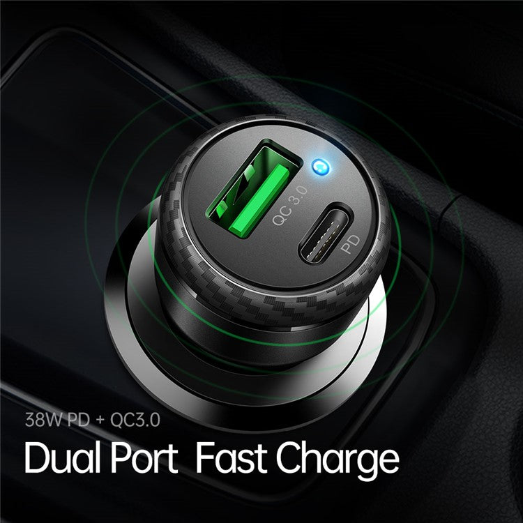 MCDODO CC-5970 MDD Dual Port Quick Charge QC3.0+PD 38W Car Charger Fast Charging Car Mobile Phone Charger Adapter