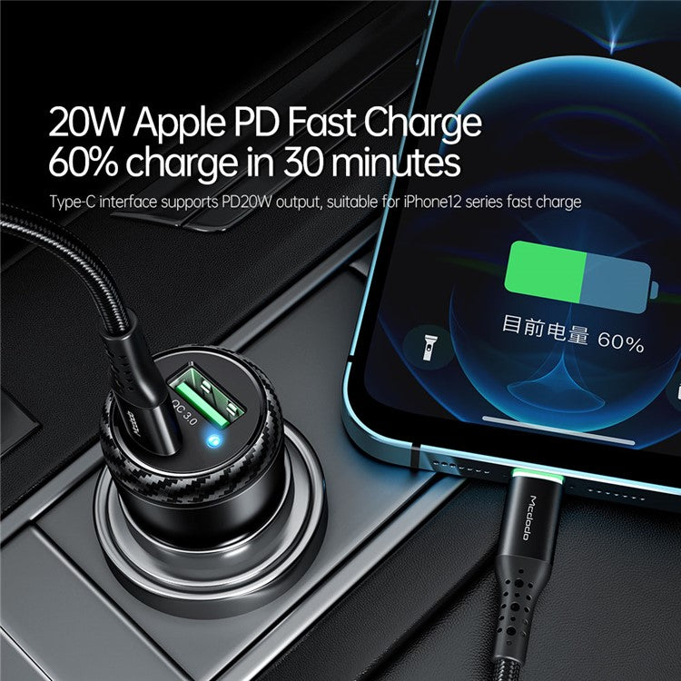 MCDODO CC-5970 MDD Dual Port Quick Charge QC3.0+PD 38W Car Charger Fast Charging Car Mobile Phone Charger Adapter