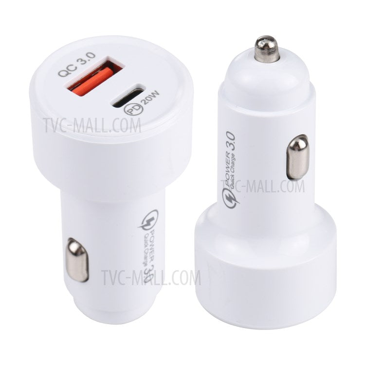 LZ-201 PD 20W Type-C + QC3.0 USB Mini Fast Charging Phone Car Charger - White