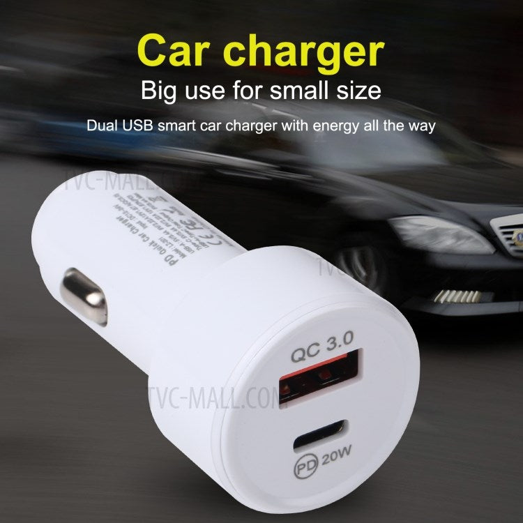 LZ-201 PD 20W Type-C + QC3.0 USB Mini Fast Charging Phone Car Charger - White