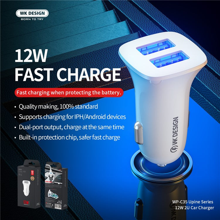 WK WP-C35 12W Dual Port USB Car Charger Fast Charging Power Adapter