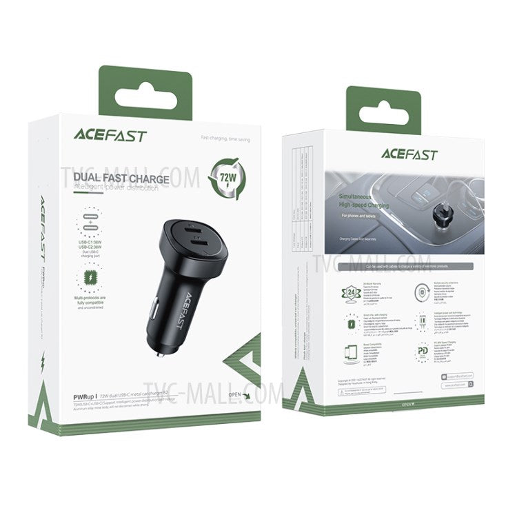 ACEFAST B2 72W Dual Ports USB-C Zinc Alloy Car Charger Adapter