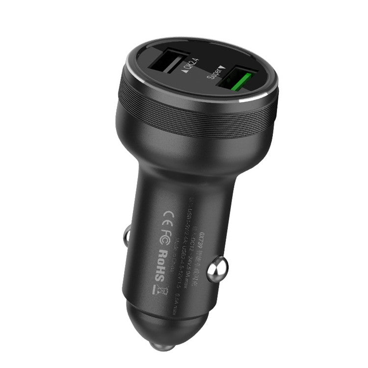 65W Dual Ports Car Charger Phone Charging Adapter for OnePlus 9R/9 Pro/8T/8 Pro/7T Pro/7/6T Warp Charge Fast Charger - Black