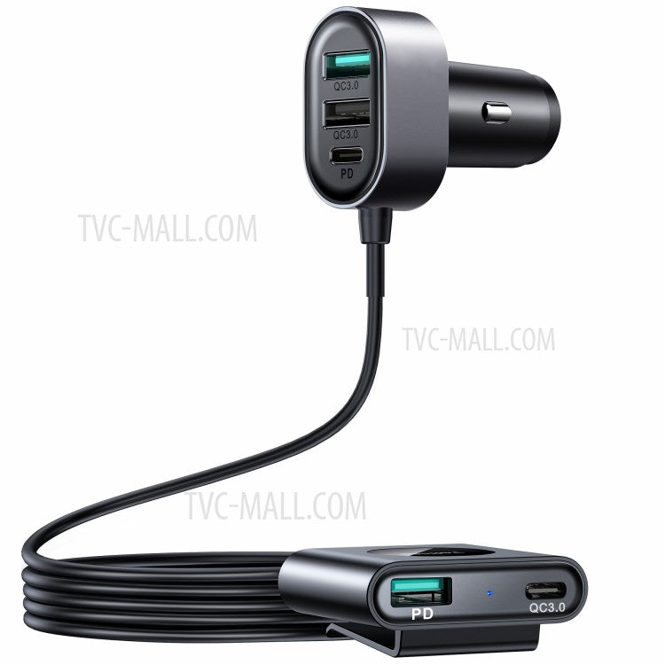 JOYROOM JR-CL05 72W 5 Ports (2PD + 3QC3.0) Car Fast Charger with Extension Cord USB Adapter