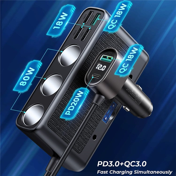 JOYROOM JR-CL06 3 Way Car Cigarette Lighter Socket Splitter PD+QC3.0 Multi-port Mobile Phone Charger