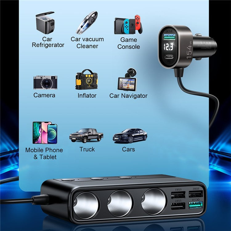 JOYROOM JR-CL06 3 Way Car Cigarette Lighter Socket Splitter PD+QC3.0 Multi-port Mobile Phone Charger