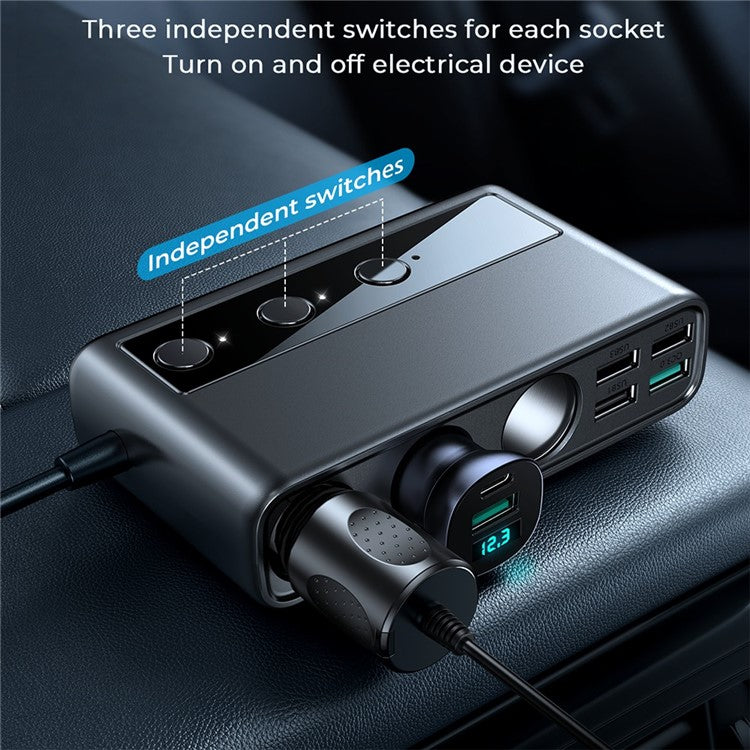 JOYROOM JR-CL06 3 Way Car Cigarette Lighter Socket Splitter PD+QC3.0 Multi-port Mobile Phone Charger