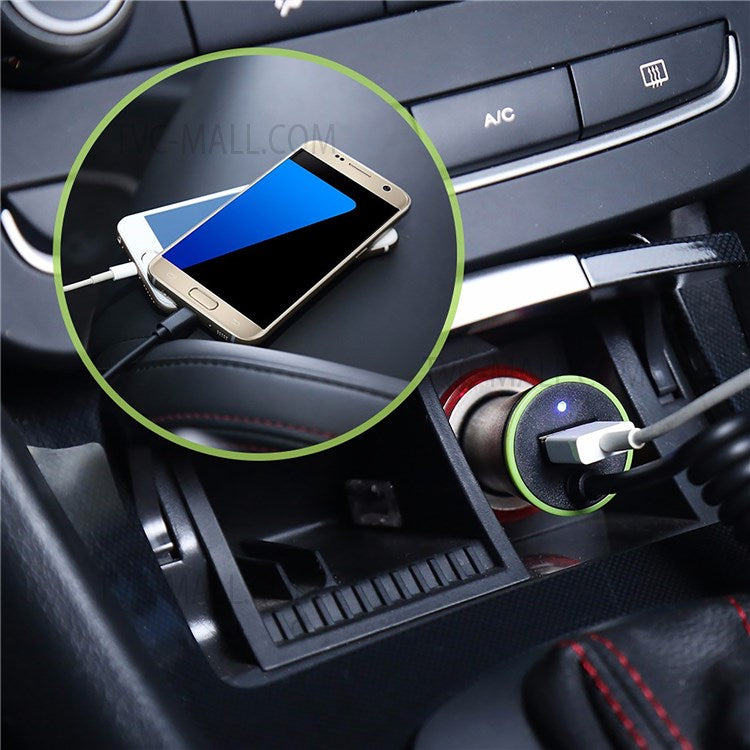 USB Car Charger with Indicator Light and Stretchable Data Cable for Mobile Phone Tablet Bluetooth Speaker - Lightning Interface