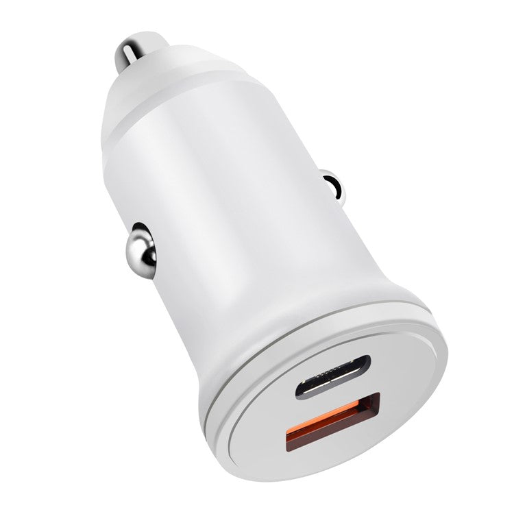 MiniPhone Type-C+USB Car Charger Adapter - 20W PD 3.0 Mini Phone Charger Fast Car Charger - White