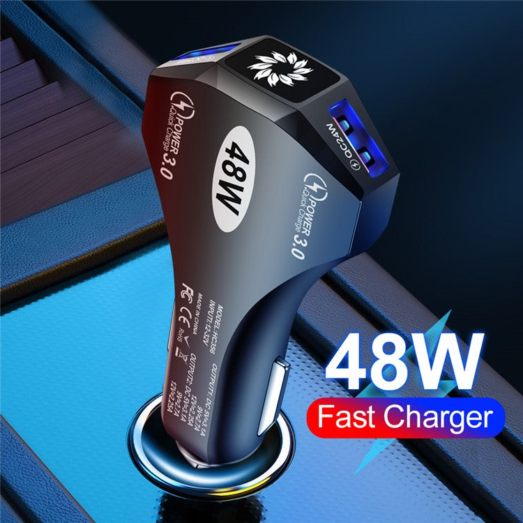 48W Dual QC3.0 USB Ports Mobile Phone Fast Charging Car Charger Adapter (CE, FCC Certificated) - Black